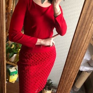 Red Dress with Crochet Bottom from Laundry by Shelli Segal